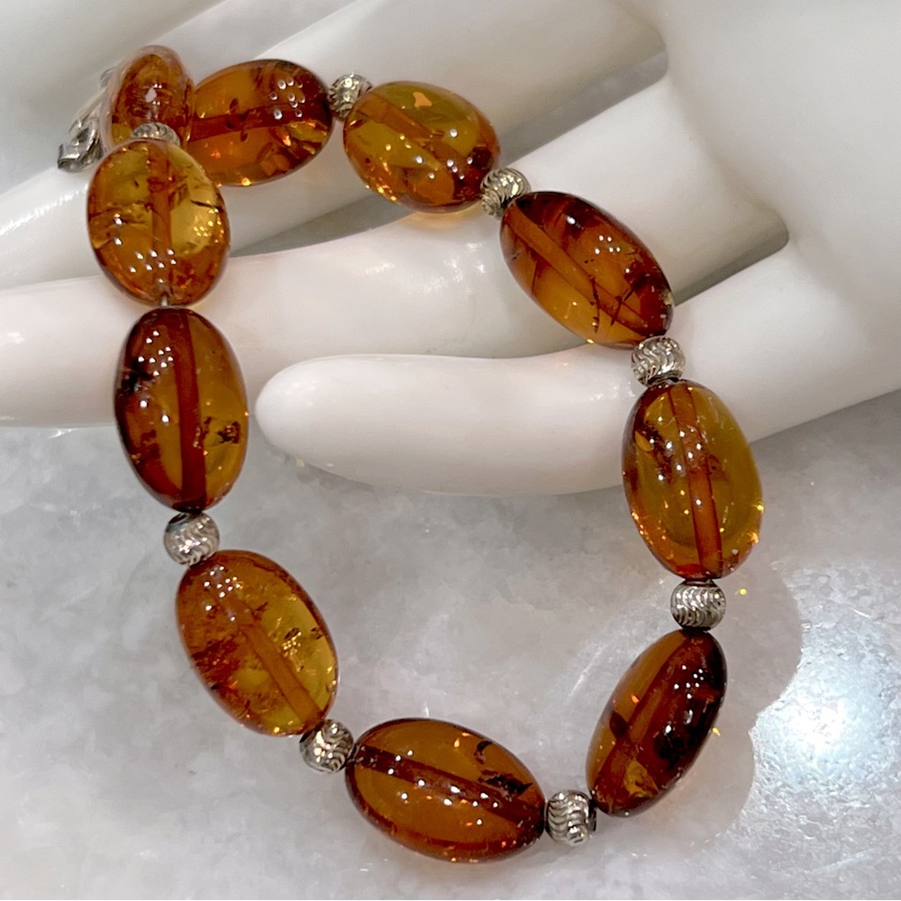 Baltic Amber Sterling Silver Bracelet 8.5-9.5”